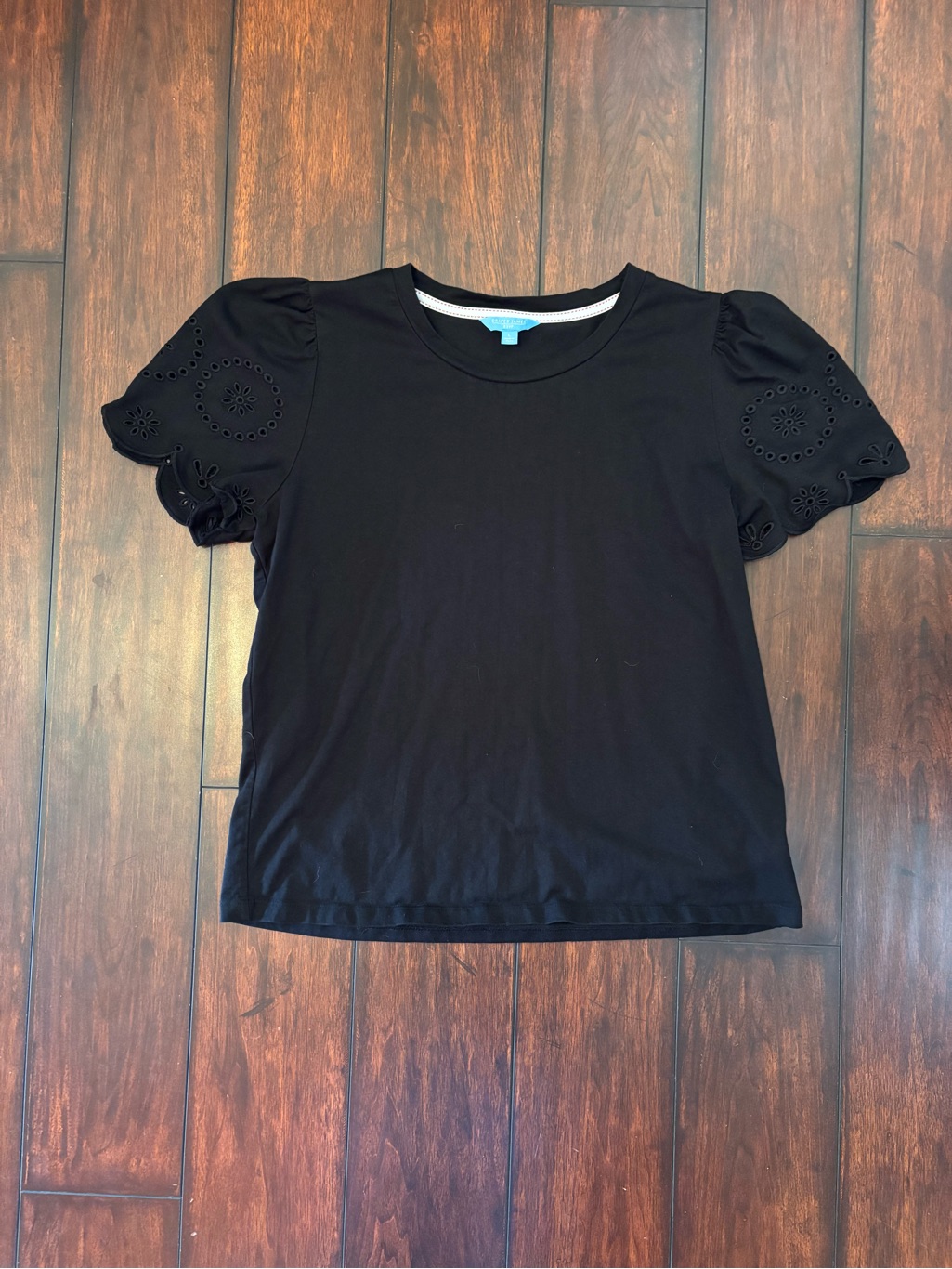 Draper James Black Embroidered Sleeve Top - Size Large